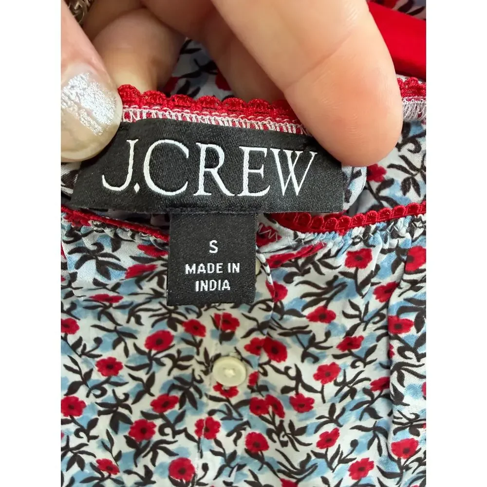 J. Crew Poppy Crepe de Chine Top Skirt Set Floral Blue Red Size Small